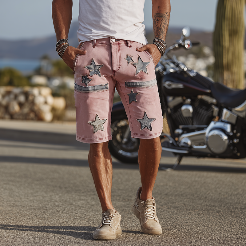 Kurt | Men'S Spring And Summer Fashion Casual Outdoor Washed Denim Patch Pattern Shorts