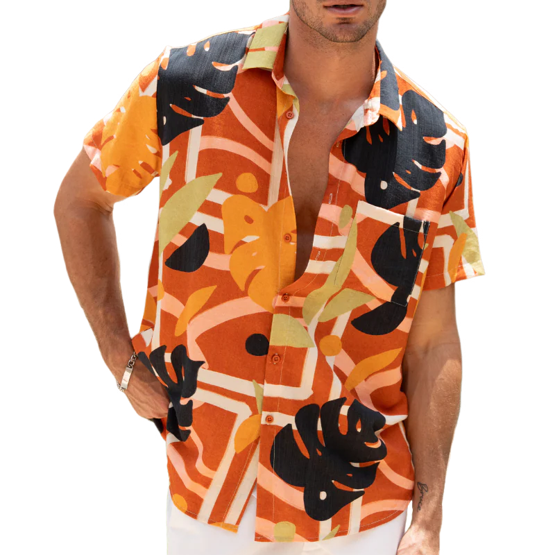 Dane | Men'S Spring And Summer Fashion Casual Tencel Cotton Blended Printed Short Sleeve Shirt