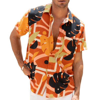 Dane | Men'S Spring And Summer Fashion Casual Tencel Cotton Blended Printed Short Sleeve Shirt