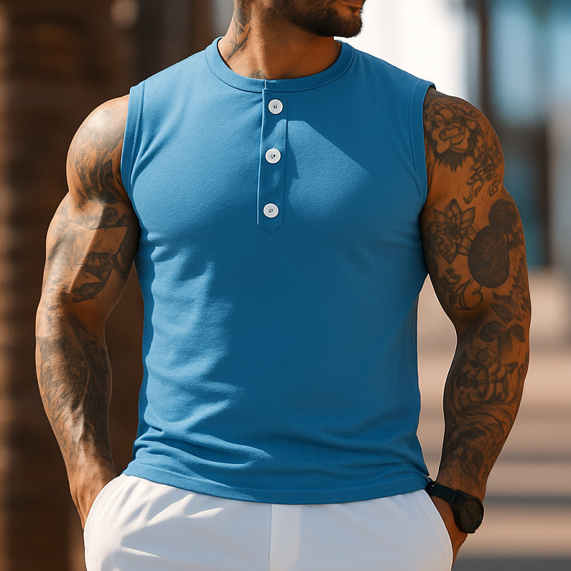 Edwin | Men'S Casual Breathable Cotton Henley Collar Slim Fit Sports Tank Top