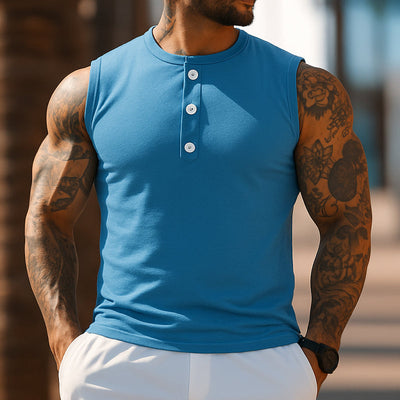 Edwin | Men'S Casual Breathable Cotton Henley Collar Slim Fit Sports Tank Top