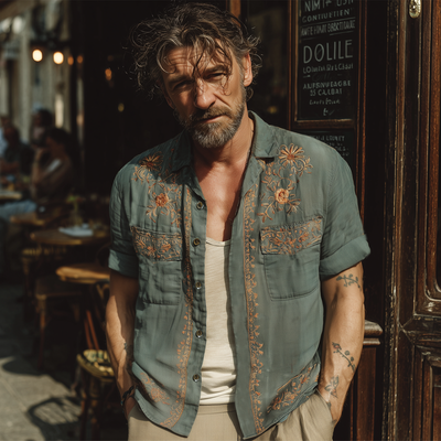 Pat | Men'S Summer Exquisite Embroidered Short Sleeve Shirt