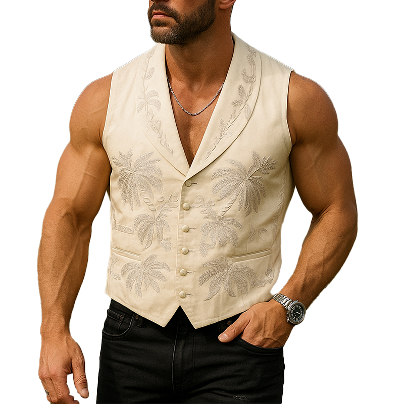 Kyle | Men'S Summer Fashion Embroidery Cotton Blend Sleeveless Vest