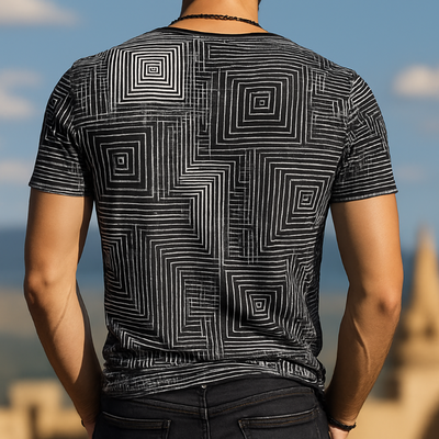 Dennis | Men'S Retro Casual Shabby Mosaic Printed Round Neck Short Sleeve T-Shirt