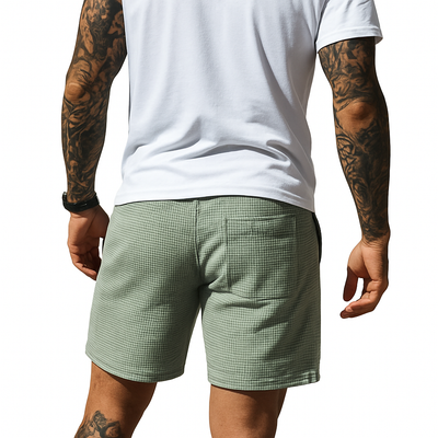 Men's Solid Waffle Elastic Casal ShortsX