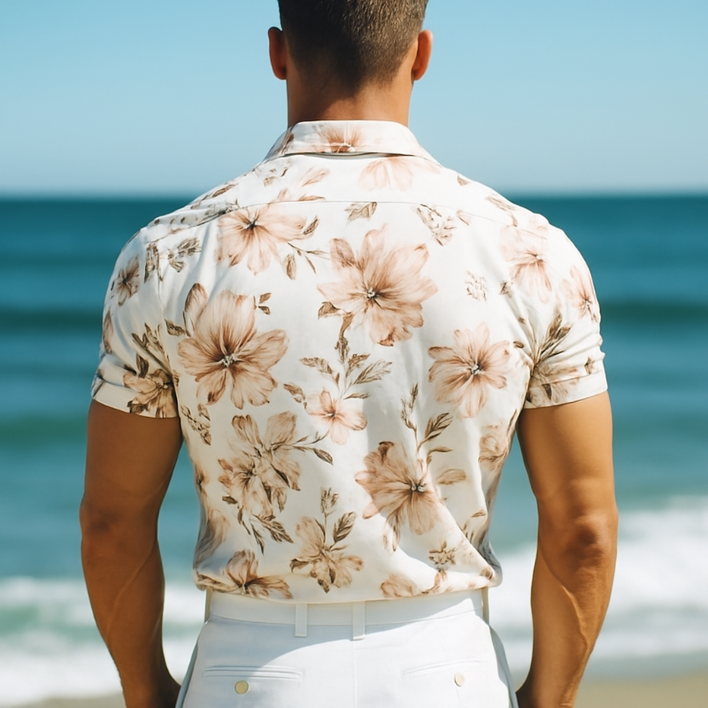 Men's Retro Casal Beach Hawaiian Floral Lapel Short Sleeve Shirt