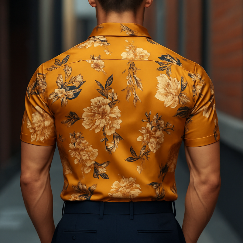 Men's Retro Casal Printed Floral Lapel Short Sleeve Shirt