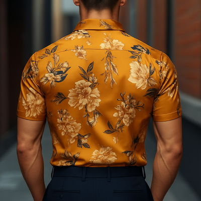 Men's Retro Casal Printed Floral Lapel Short Sleeve Shirt