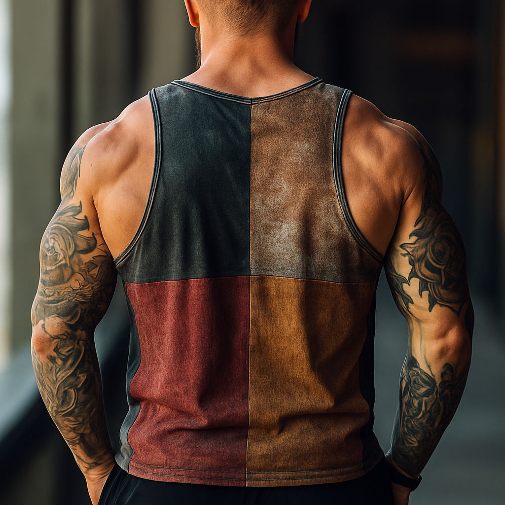 Men's Vine Color Block Print Crew Neck Vest pX