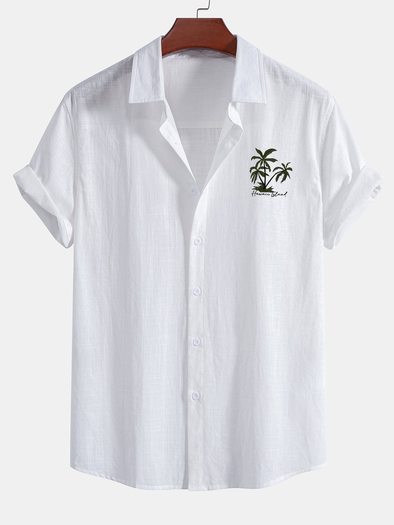 Adamaris® | Hawaii Palm Tree Print Linen Look Cotton Button Up Shirt & Swim Shorts