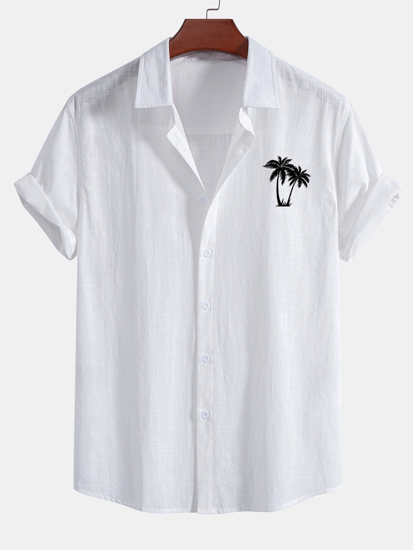Allan® | Palm Trees Print Linen Look Cotton Button Up Shirt