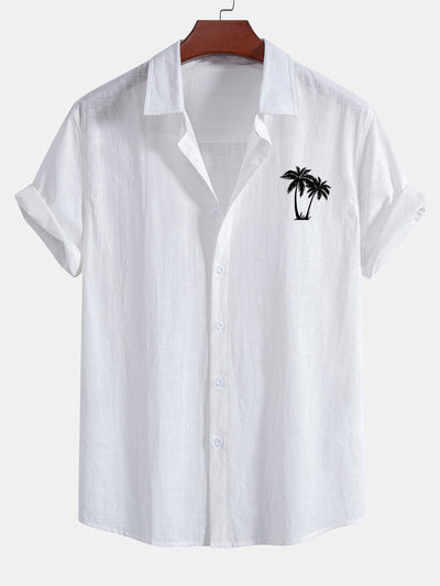 Allan® | Palm Trees Print Linen Look Cotton Button Up Shirt