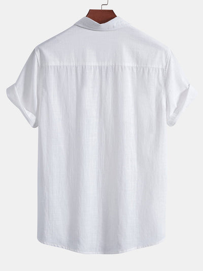 Amalbert® | Hawaii Palm Tree Print Linen Look Cotton Button Up Shirt
