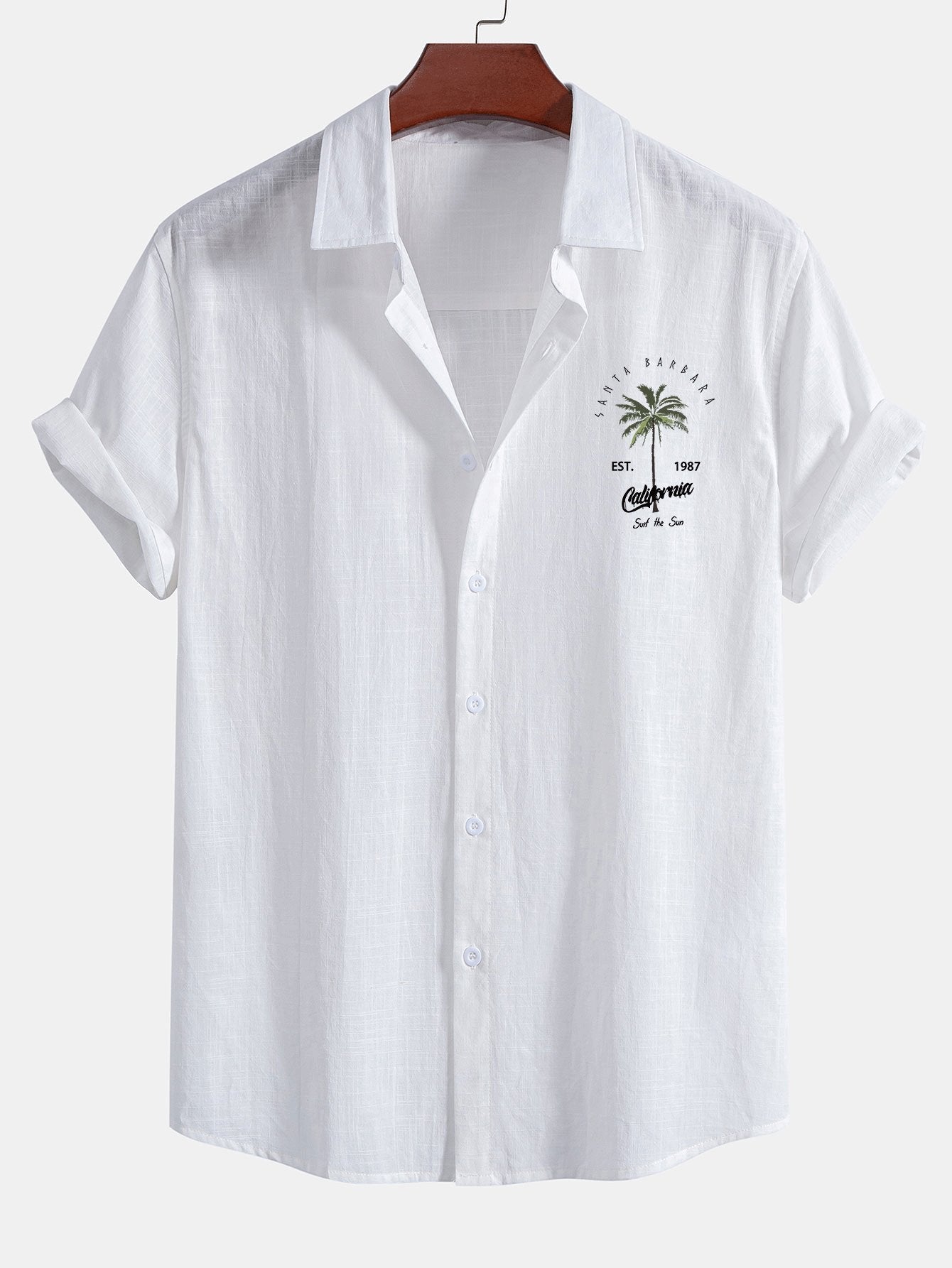 Alberto® | Palm Tree Print Linen Look Cotton Button Up Shirt