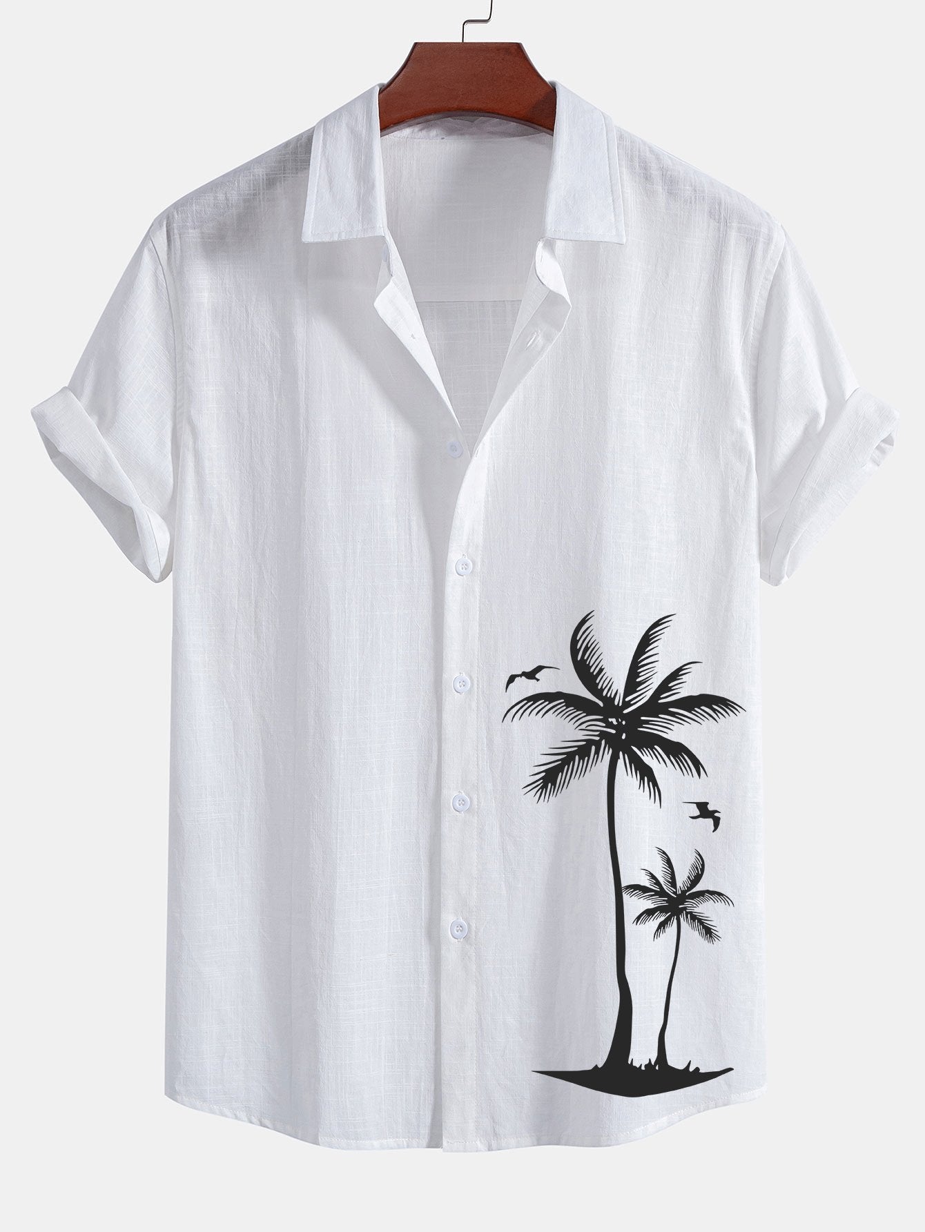 Astair® | Palm Tree Print Linen Look Cotton Button Up Shirt
