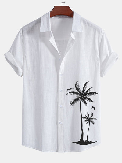 Astair® | Palm Tree Print Linen Look Cotton Button Up Shirt