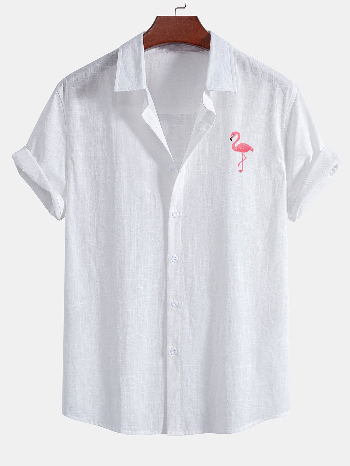 Andrew® | Flamingo Print Linen Look Cotton Button Up Shirt