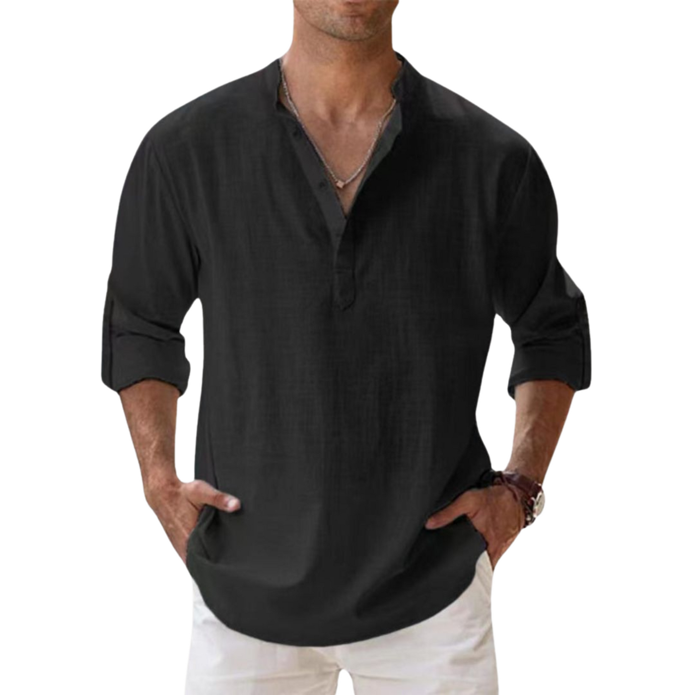 Lenoir™ - Linen-effect cotton Henley shirt