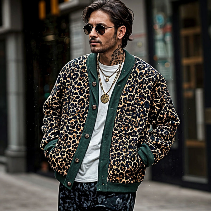 Gustav® | Fashionable Men'S Leopard Print Cardigan
