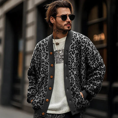 Gustav® | Fashionable Men'S Leopard Print Cardigan