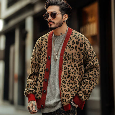 Gustav® | Fashionable Men'S Leopard Print Cardigan