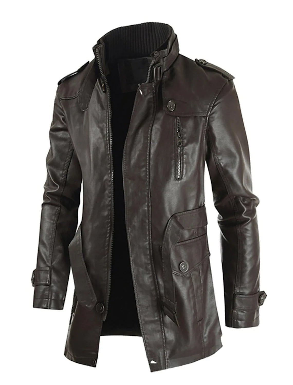 Polo | Long leather jacket with zipper