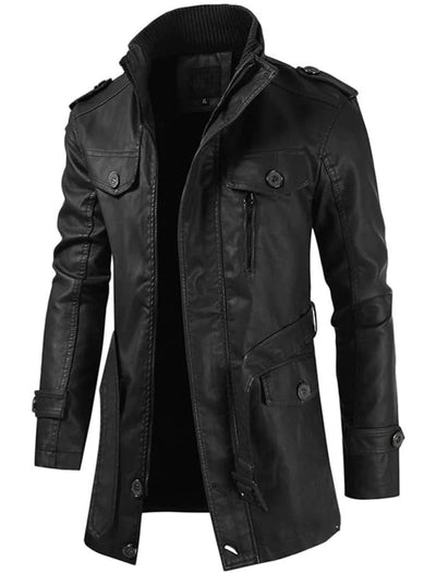 Polo | Long leather jacket with zipper
