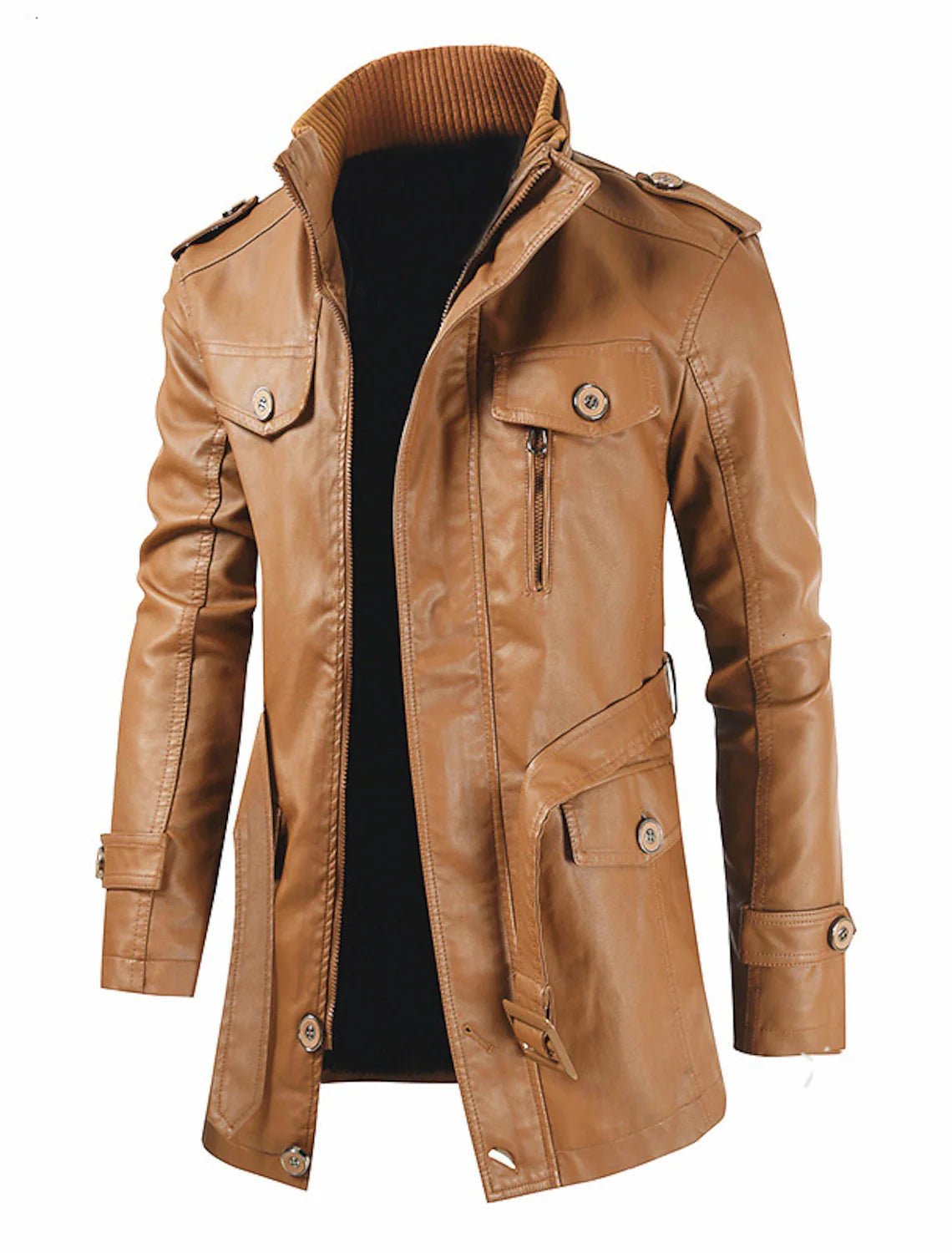 Polo | Long leather jacket with zipper