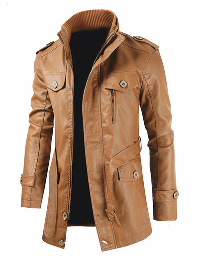 Polo | Long leather jacket with zipper