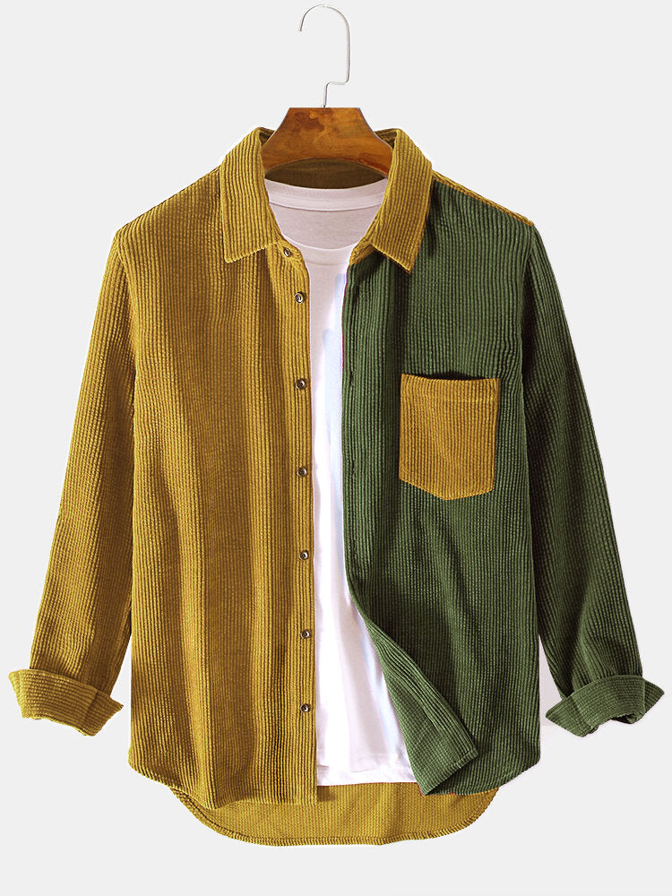 Arin® | Corduroy Patchwork Long Sleeve Shirts