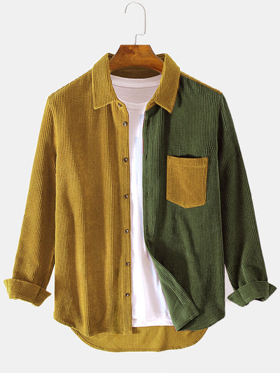 Arin® | Corduroy Patchwork Long Sleeve Shirts