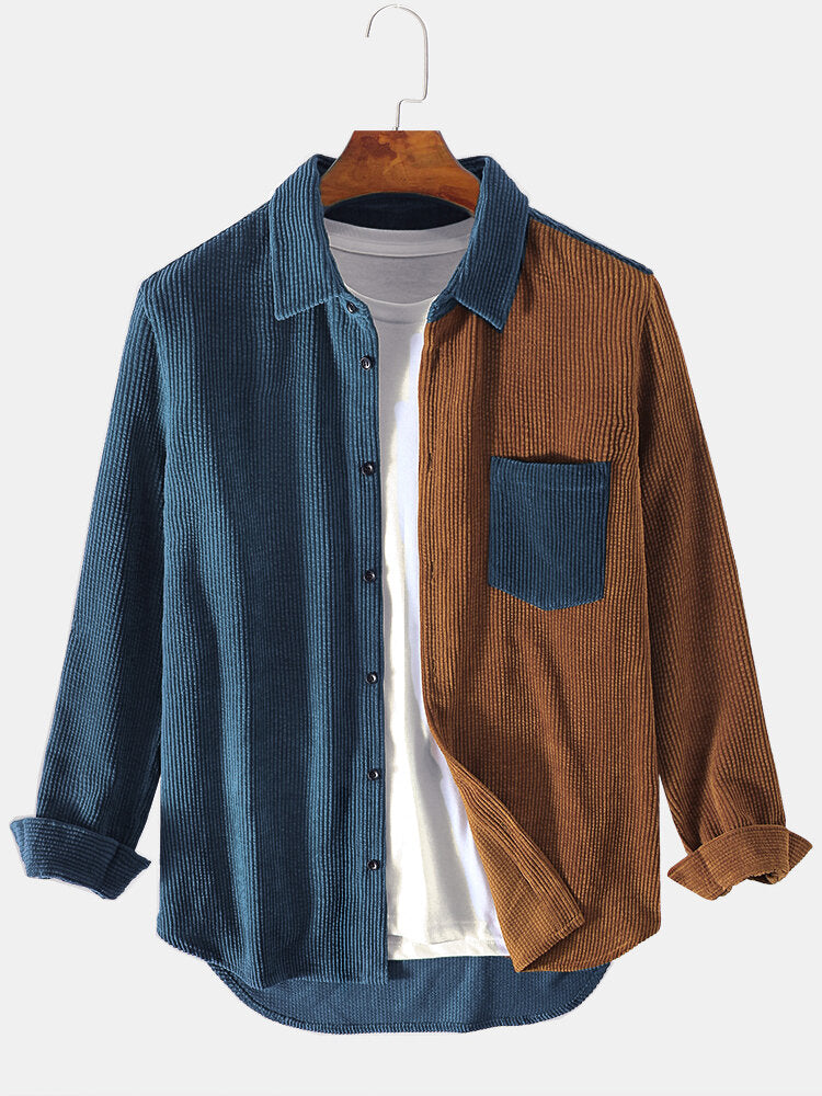 Arin® | Corduroy Patchwork Long Sleeve Shirts