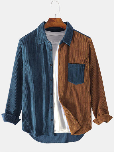 Arin® | Corduroy Patchwork Long Sleeve Shirts