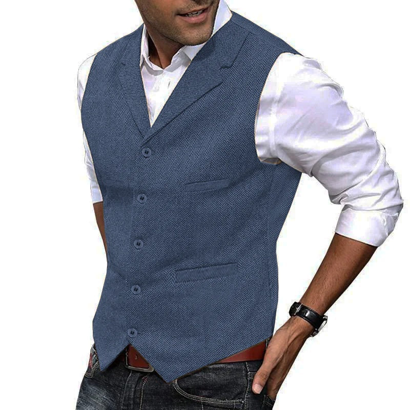 Men's Vintage Herringbone Lapel Single Breasted Slim Fit Suit Vest