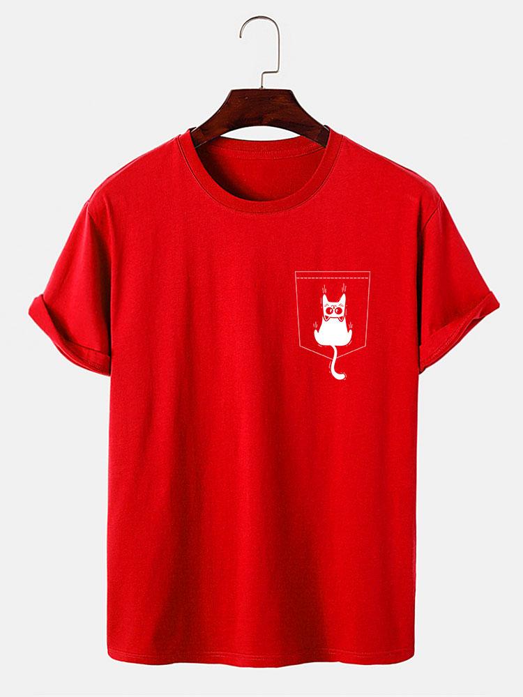 Hernán® | Cat Slipping Out Of Pocket Print T-Shirt