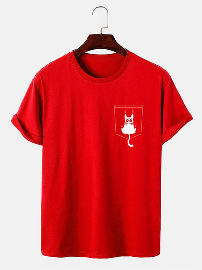 Hernán® | Cat Slipping Out Of Pocket Print T-Shirt