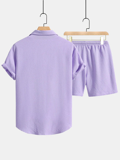 Josué® | Checkerboard Texture Button Up Shirt & Drawstring Shorts