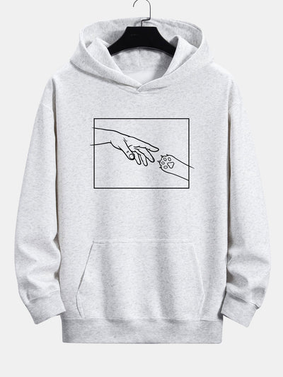 Edward | Hand And Cat Paw Print Relax Fit Hoodie