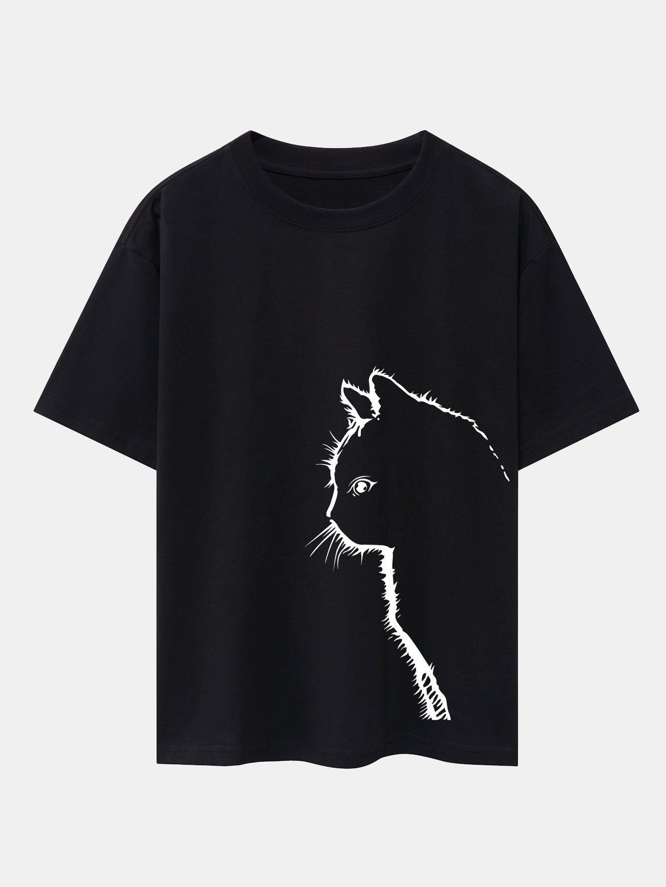 Héctor® | Cat Silhouette Print Drop Shoulder Oversize T-Shirt