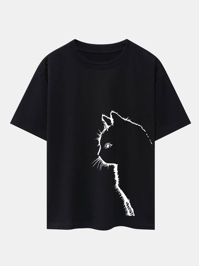 Héctor® | Cat Silhouette Print Drop Shoulder Oversize T-Shirt
