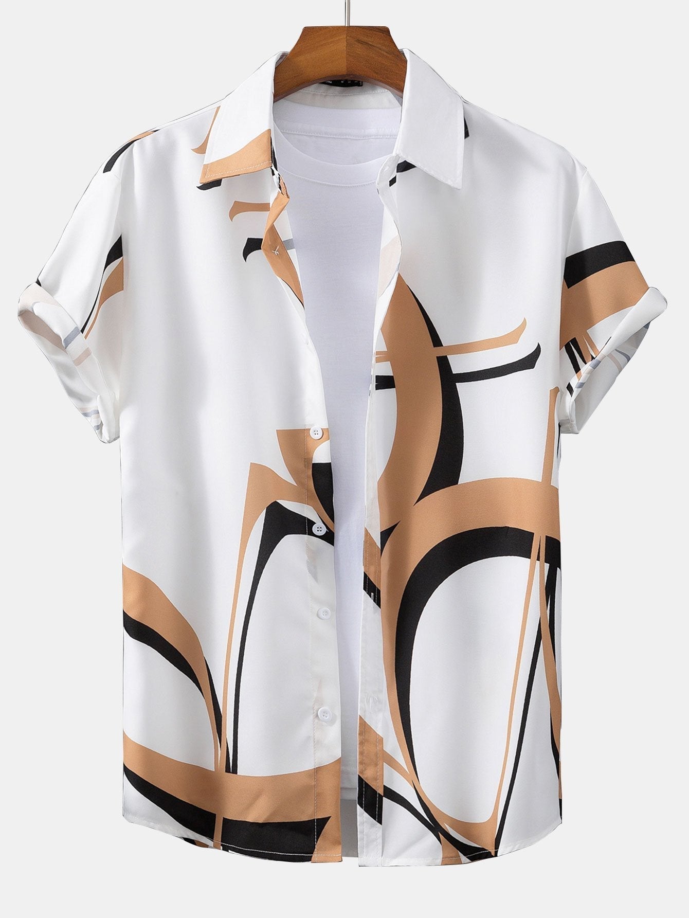 Afton® | Abstract Print Button Up Shirt #Random Pattern Design# & Swim Shorts