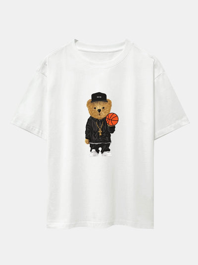 Brian® | Basketball Bear Print Drop Shoulder Oversize T-Shirt