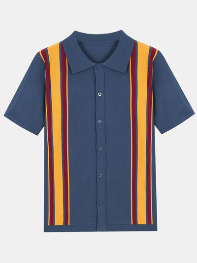 Ezra | Short Sleeve Multi Stripe Button Up Sweater Polo