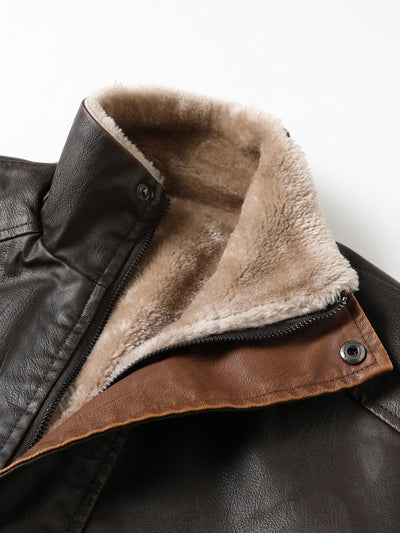 Leandro | Long Lined Faux Fur Lined PU Leather Overcoat