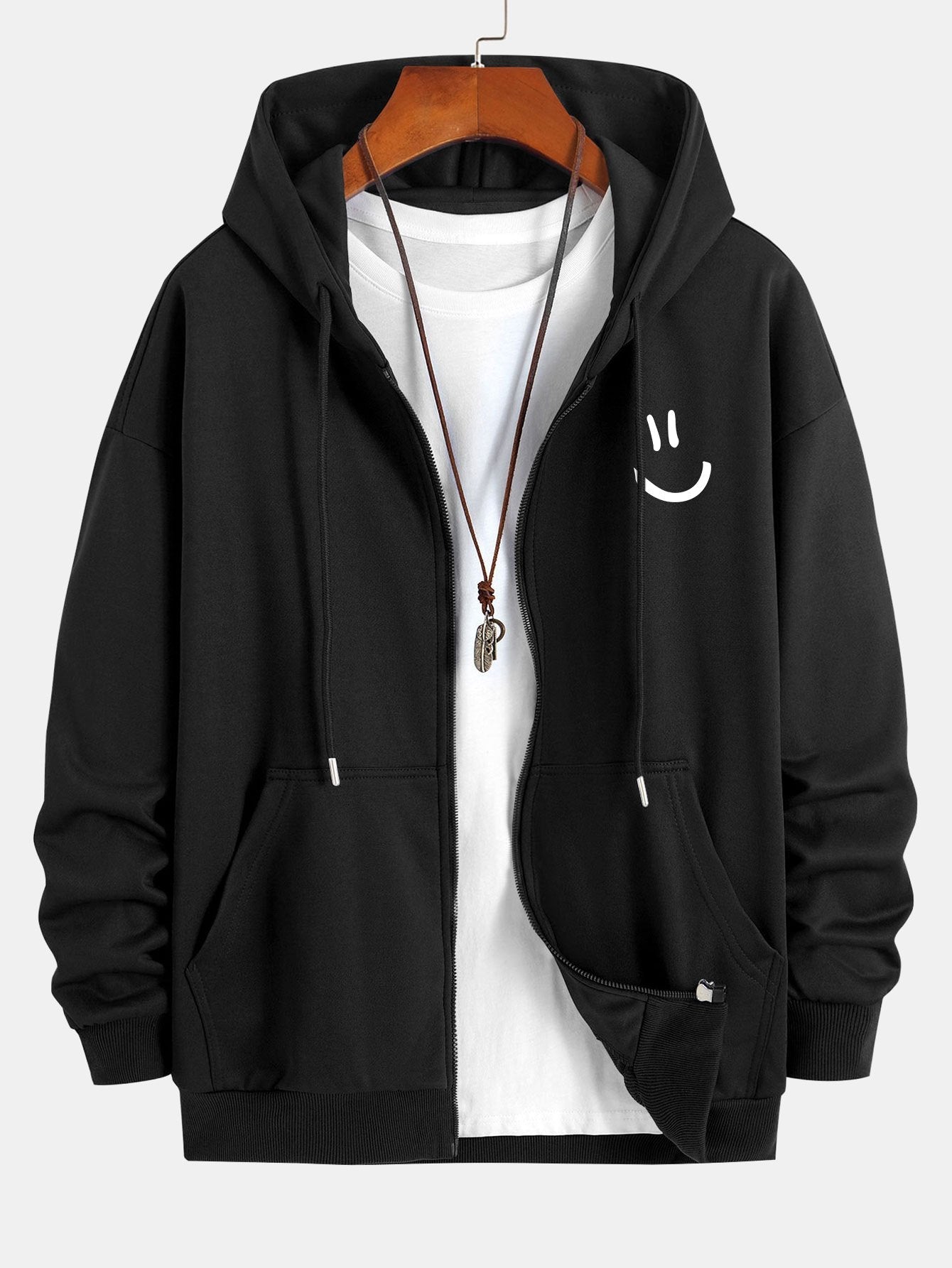 Shane | Smiley Face Print Relax Fit Zip Hoodie
