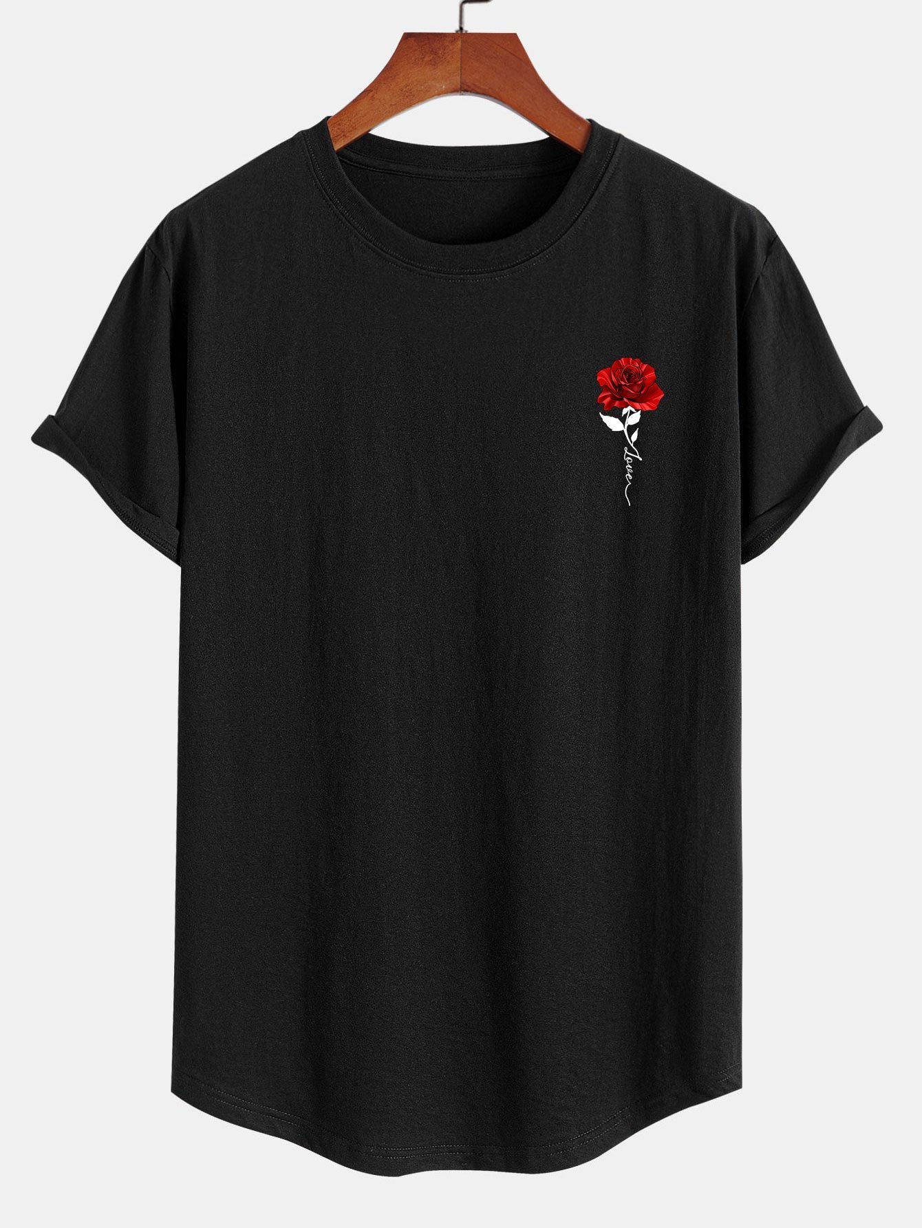 Alfred® | Rose Print Cotton Arc Hem T-Shirt