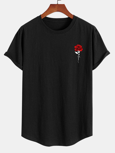 Alfred® | Rose Print Cotton Arc Hem T-Shirt