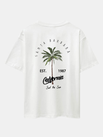 Adrián® | Palm Tree Print Drop Shoulder Oversize T-Shirt & Swim Shorts