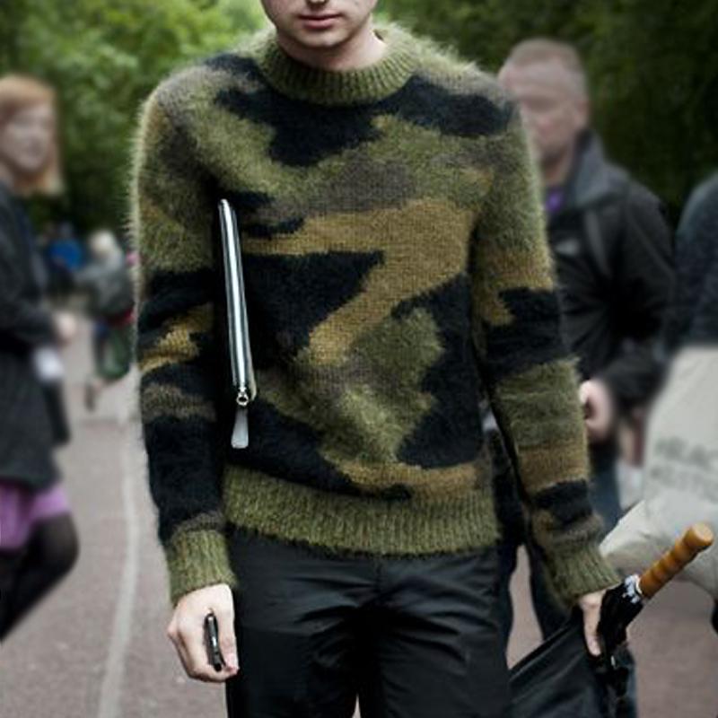 Men's Vine Camoflage Jacqard Crew Neck Sweater