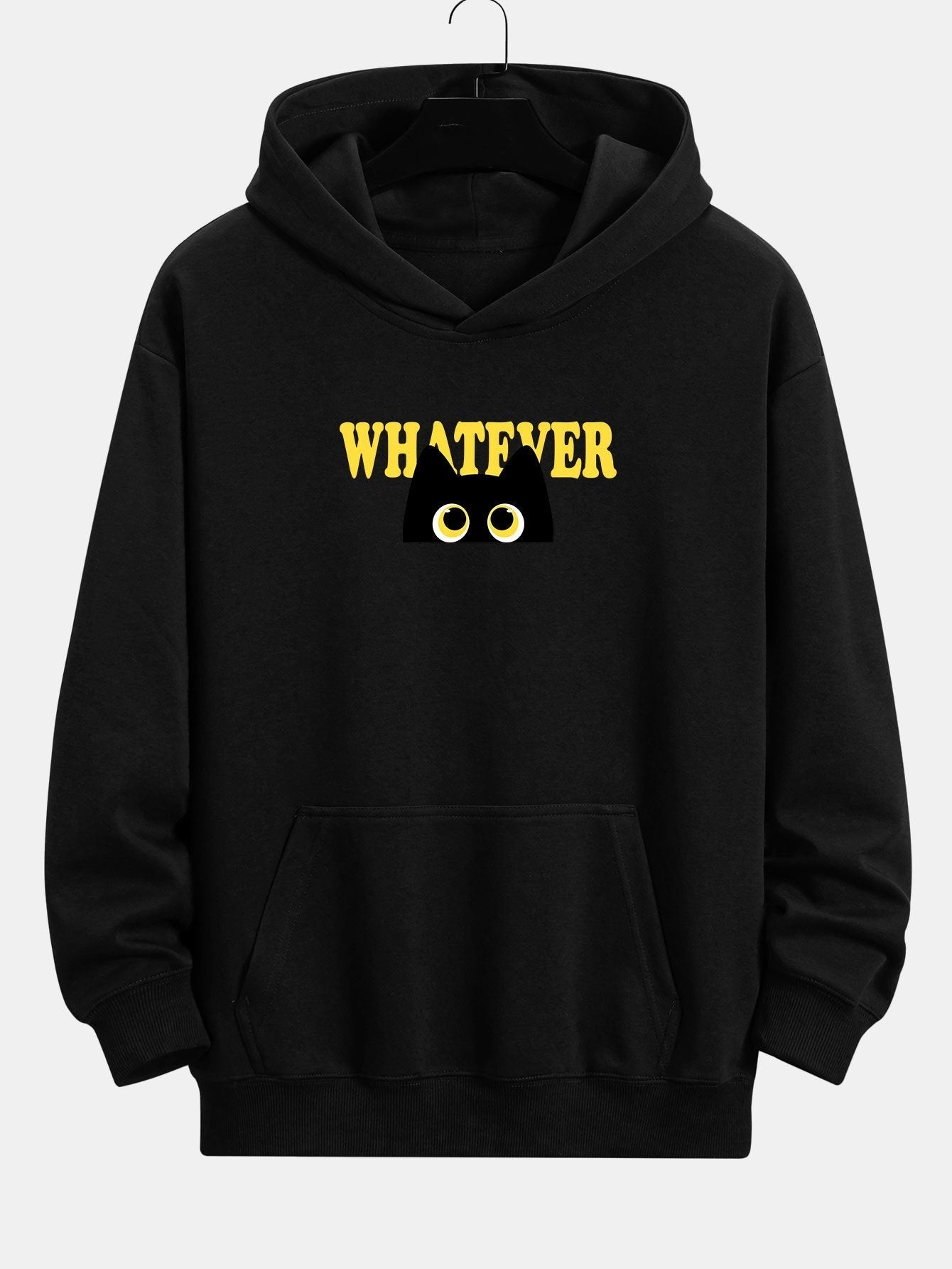 Leland | Whatever Black Cat Print Relax Fit Hoodie